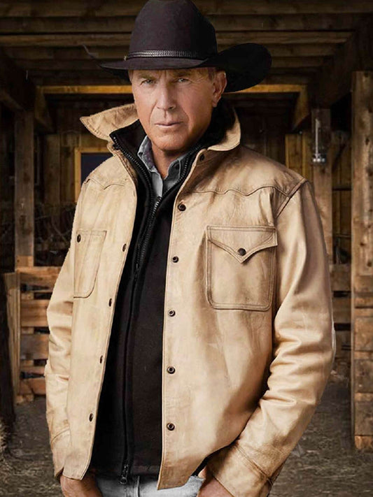 Yellowstone SO5 John Dutton Cream White Leather Jacket
