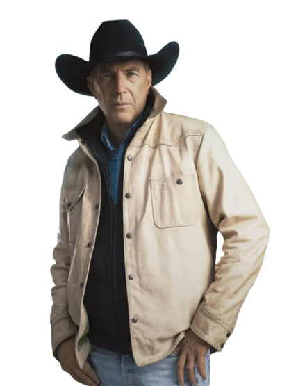 Yellowstone SO5 John Dutton Cream White Leather Jacket