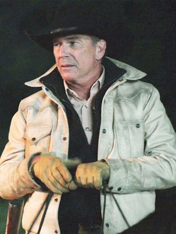 Yellowstone SO5 John Dutton Cream White Leather Jacket