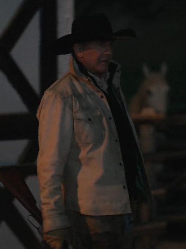 Yellowstone SO5 John Dutton Cream White Leather Jacket
