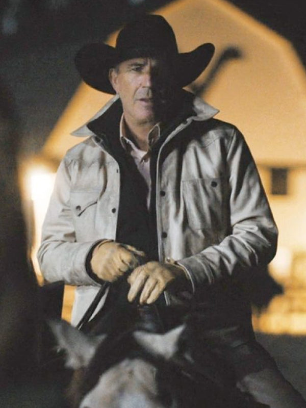 Yellowstone SO5 John Dutton Cream White Leather Jacket